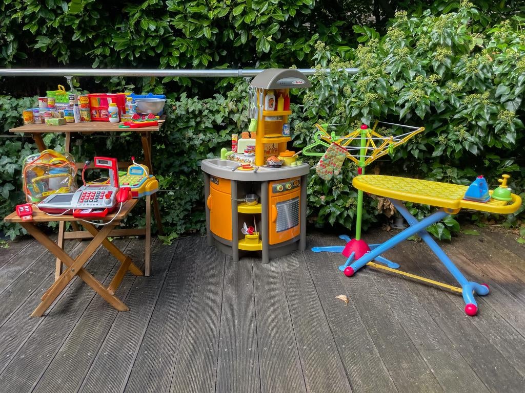 Speelgoed keuken + winkelset + strijkplank (grote set), Enlèvement, Comme neuf, Plastique, Jouer à la cuisine