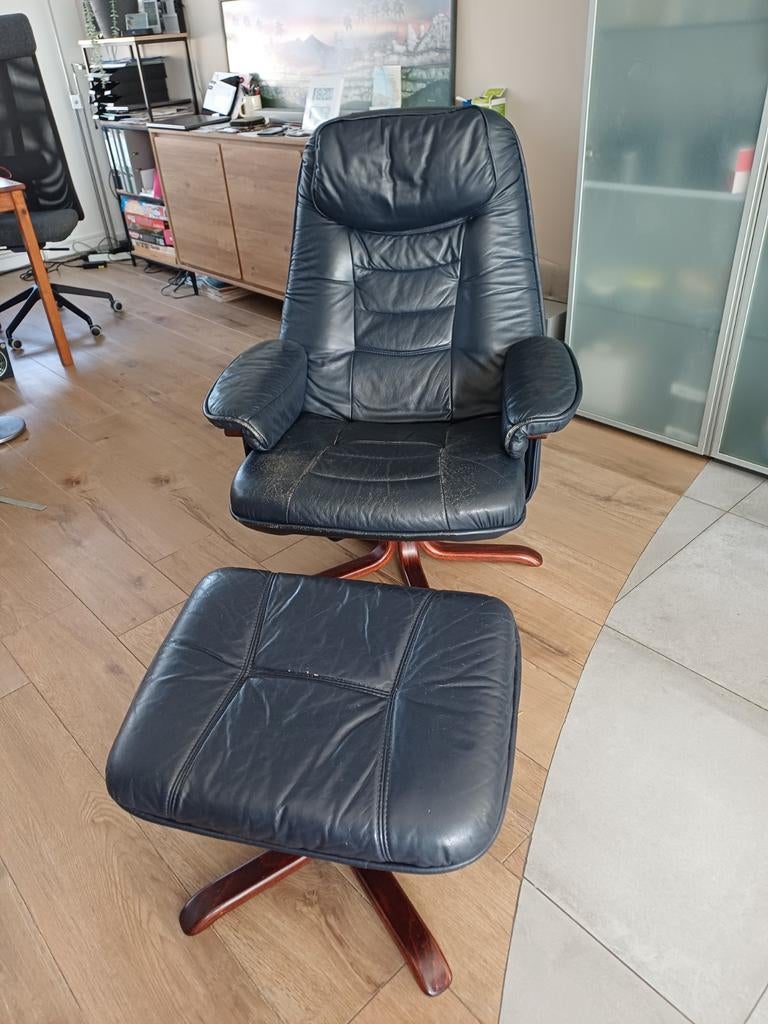 Fauteuil pivotante/inclinable en cuir, Enlèvement, Bois