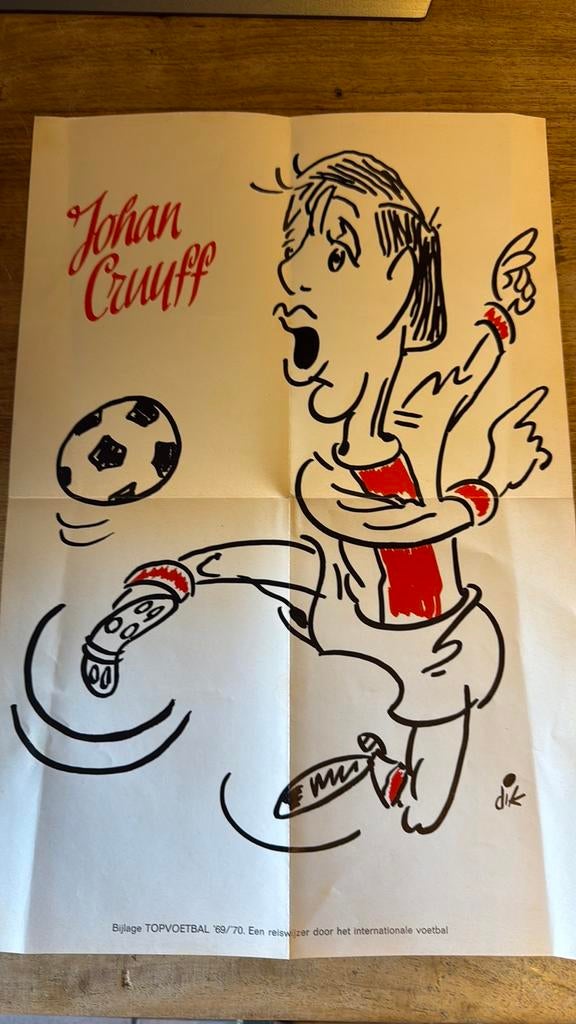 Vintage Johan Cruyff poster – Topvoetbal 1969/1970, Ophalen, Zo goed als nieuw