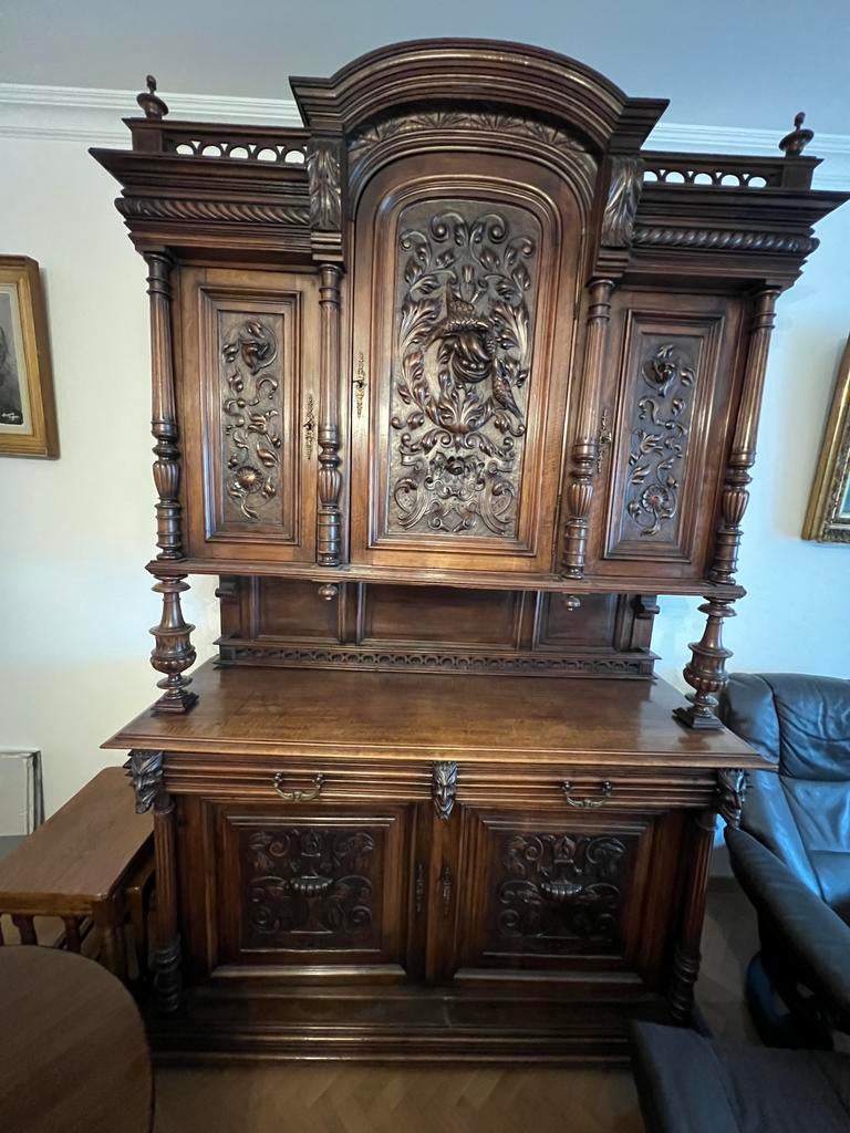 Antieke massieve eiken eetkamer - kast tafel 6 stoelen, Maison & Meubles, Salles à manger complètes, Enlèvement