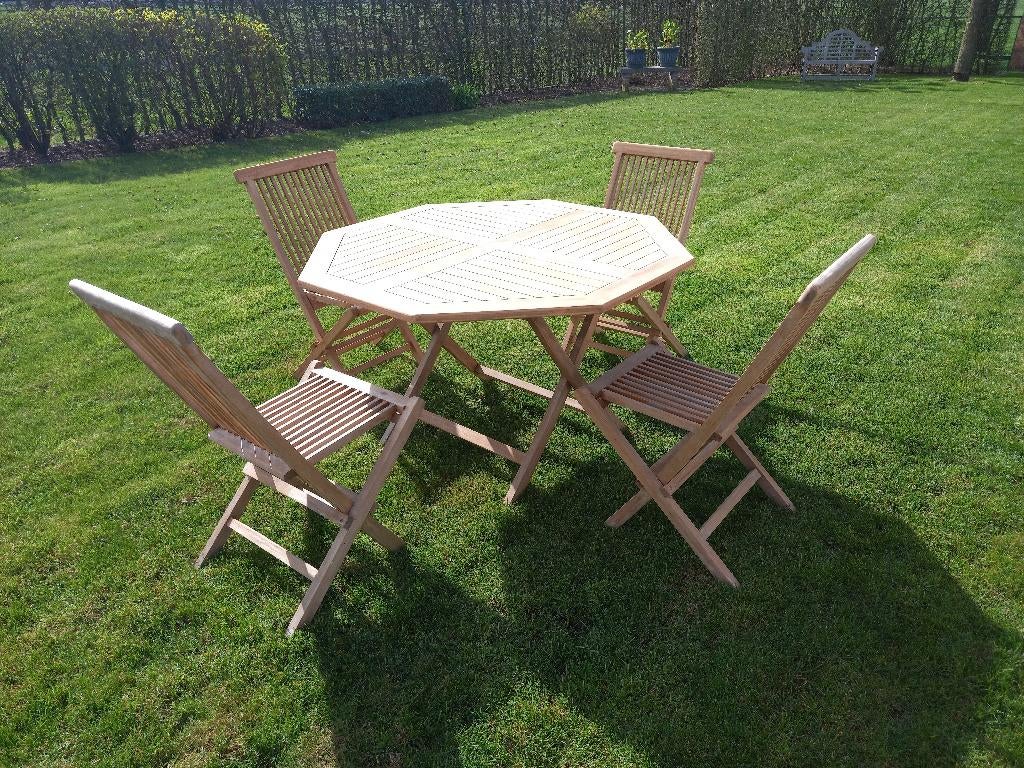 tuintafel en stoelen teak, Tuin en Terras, Tuintafels, Ophalen, Zo goed als nieuw, Teakhout