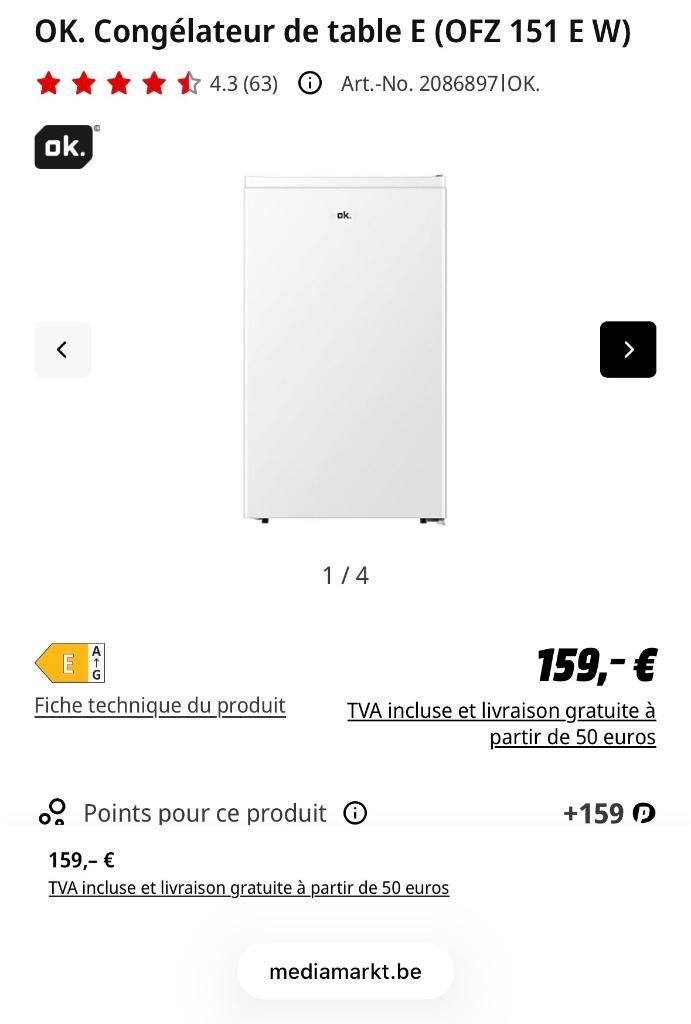 Congélateur de table, Electroménager, Congélateurs, Comme neuf, Autoportant, Congélateur, Congélateur, Enlèvement