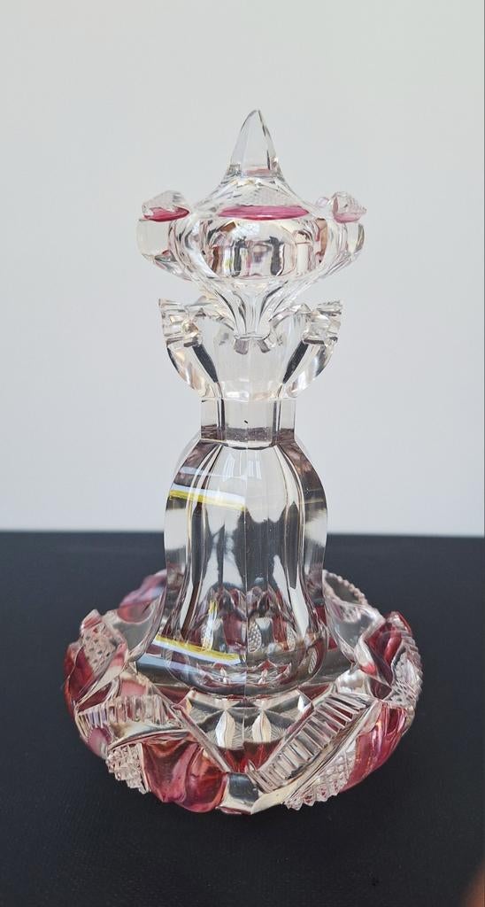 Antiek Boheems parfumflesje eind 19e eeuw cranberrykleur, Antiek en Kunst, Antiek | Glaswerk en Kristal, Ophalen of Verzenden