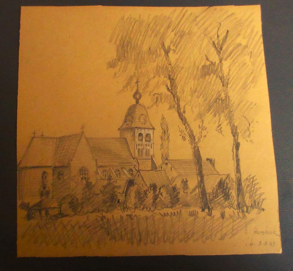 Esquisse au crayon de l'église Saint-Martin de Hombeek - L., Enlèvement ou Envoi