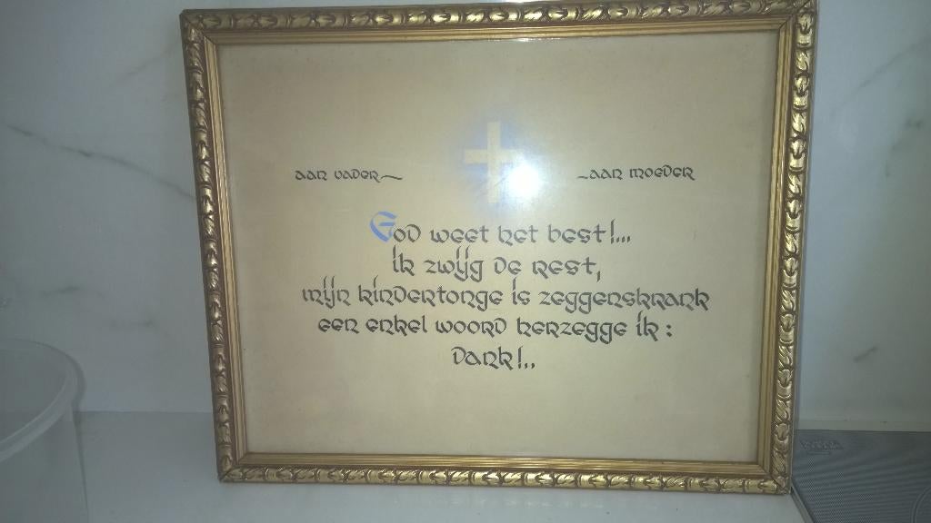 Oude kader met spreuk : aan vader - aan moeder, Ophalen of Verzenden, Zo goed als nieuw