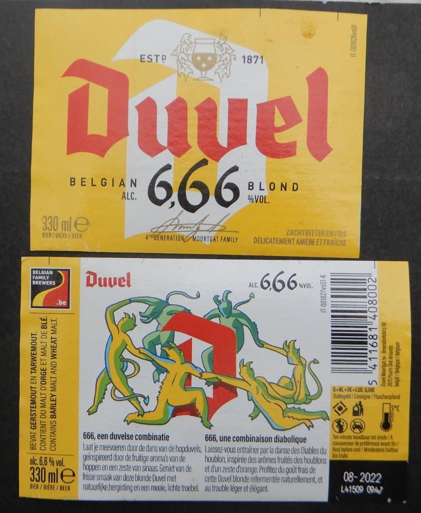 Étiquette de bière Duvel 666 Brasserie Moortgat (10e2), Enlèvement ou Envoi, Utilisé, Duvel