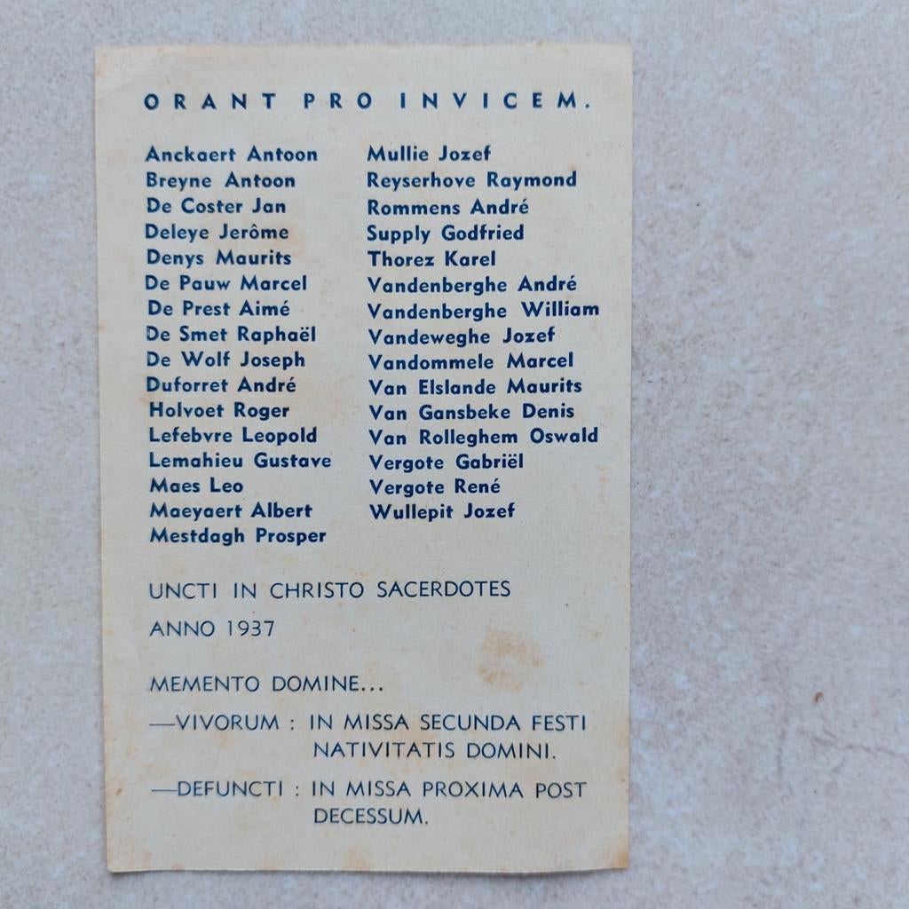 Gedachtenisprentje : priesterwijdingen in 1937 - West-Vl., Ophalen of Verzenden