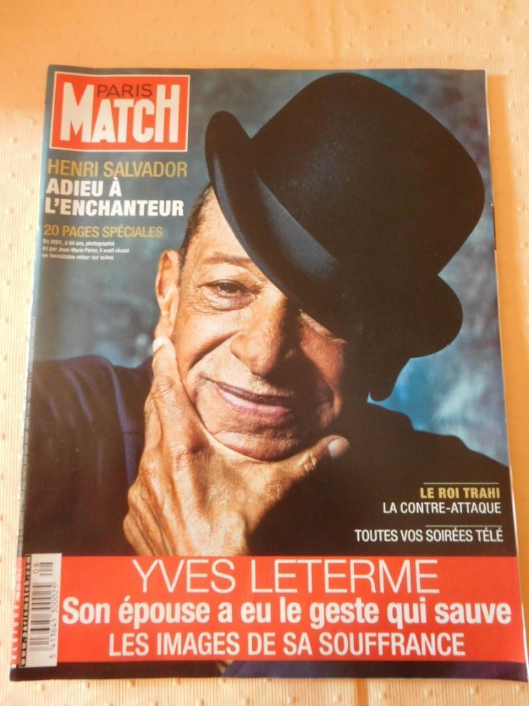 Revue Paris Match Henri Salvador Adieu à l'enchanteur, Livres, Enlèvement ou Envoi, Comme neuf, Musique, Cinéma ou TV