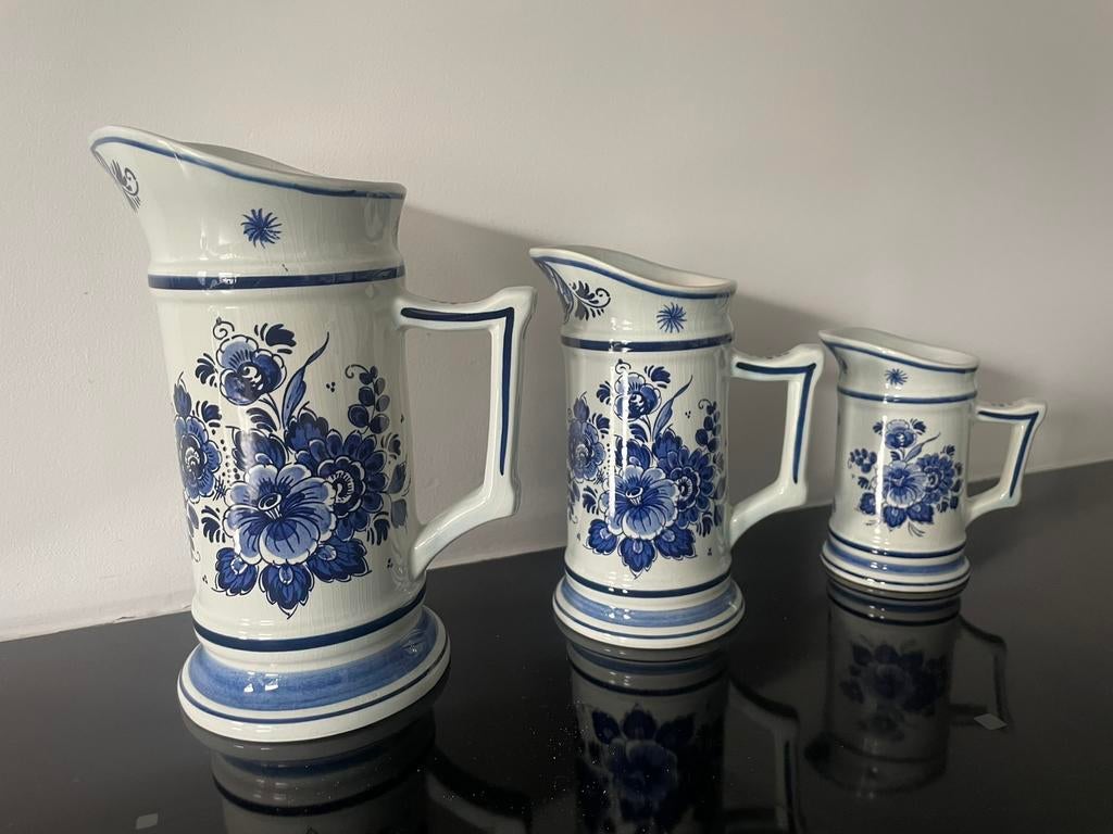 Delfts blauw set van 3 kannen (met stempel), Antiek en Kunst, Ophalen