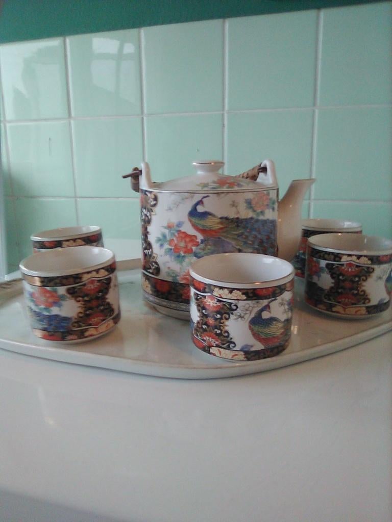 Japan's Thee Servies Peacock AFHALING LEES BESCHRIJVING, Antiek en Kunst, Ophalen