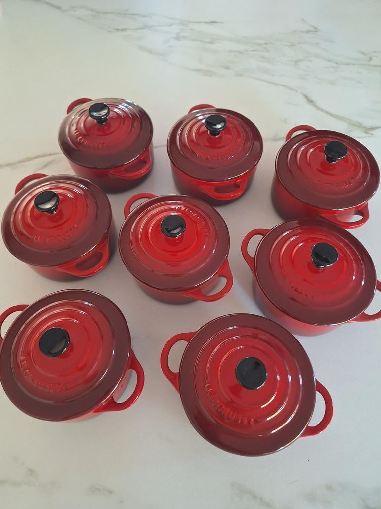 Creuset Aardewerken mini pannetjes 8 stuks Kersenrood, Ophalen