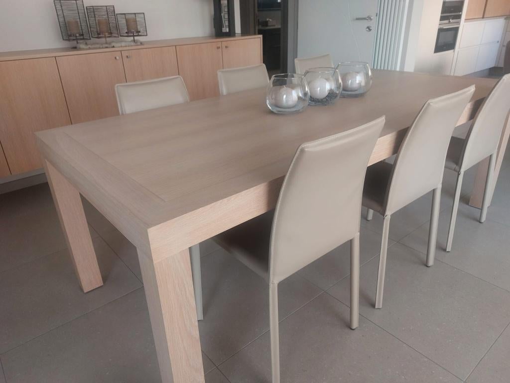 Moderne eiken look eetkamer set + dressoir + salontafel, Ophalen, Gebruikt, Modern Scandinavisch, Minder dan 4 stoelen