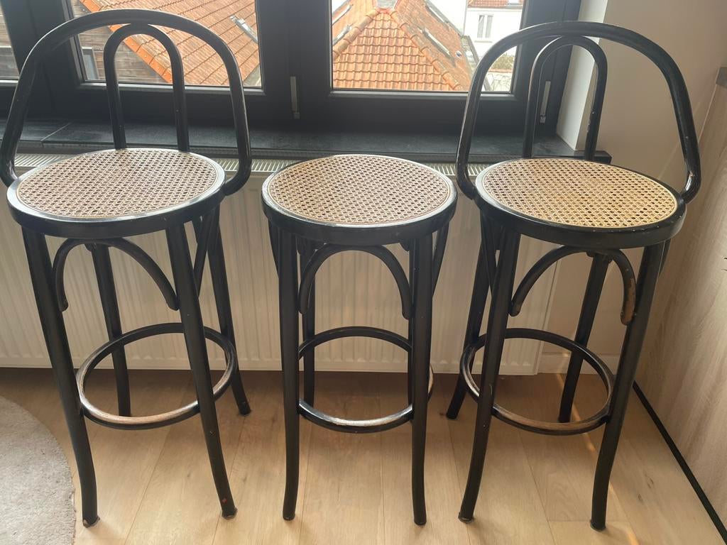 Tabourets de bar vintage cannage rotin, Enlèvement, Utilisé, 60 à 90 cm, Osier