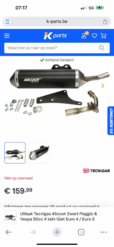 4scoot uitlaat Piaggio/vespa iget, Fietsen en Brommers, Brommeronderdelen | Scooters, Ophalen, Zo goed als nieuw, Uitlaat, Piaggio