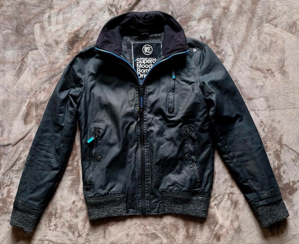 Veste Bomber Superdry - coton ciré - taille S - noire, Enlèvement ou Envoi, Porté, Taille 46 (S) ou plus petite, Noir