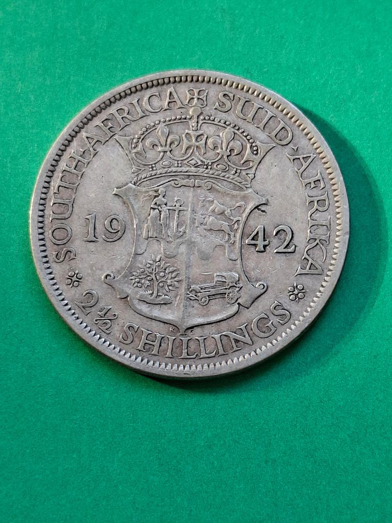 1942 Zuid Afrika 2 1/2 shillings in zilver George VI, Postzegels en Munten, Munten | Afrika, Losse munt, Zuid-Afrika, Zilver, Verzenden