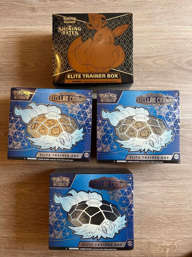 ETB Stellar Crown & Shining Fates Pokémon Sealed, Hobby en Vrije tijd, Ophalen of Verzenden, Nieuw, Boosterbox, Foil