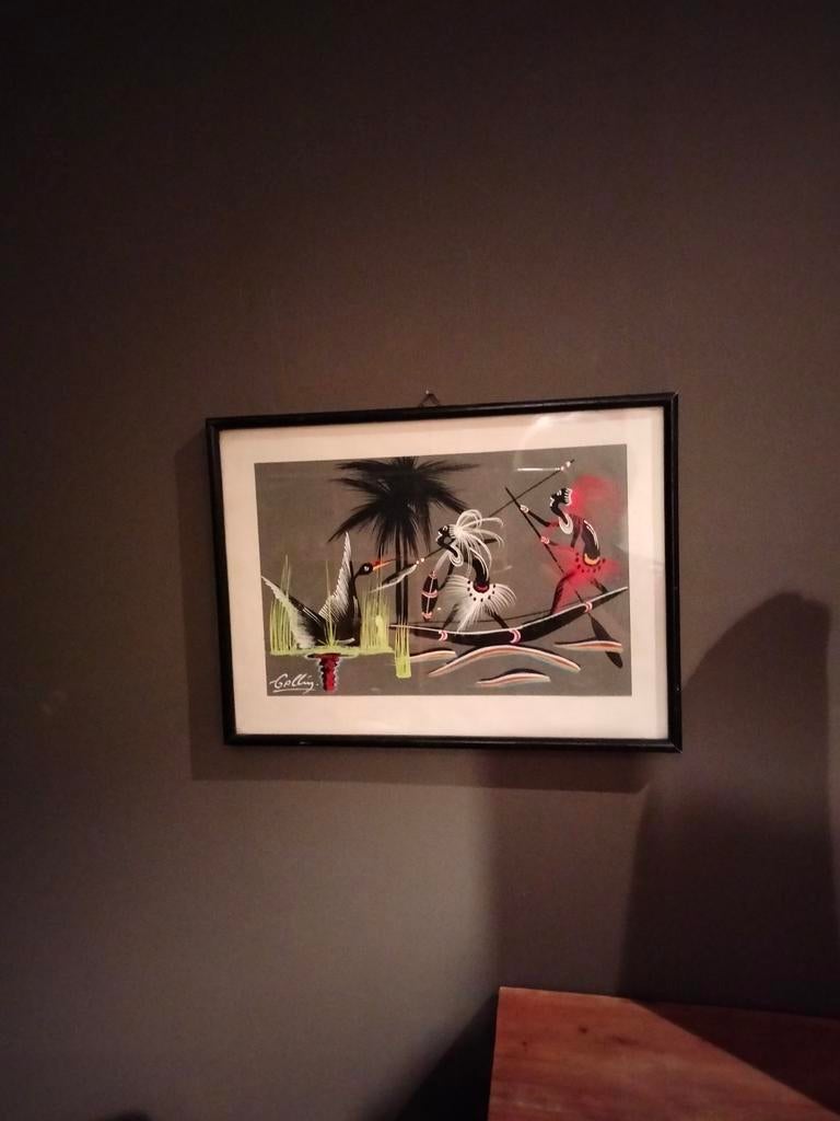 Afrikaans schilderijtje achter glas, Antiek en Kunst, Ophalen