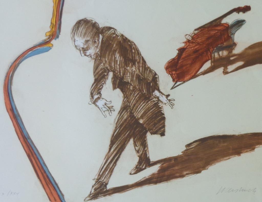 CLAUDE WEISBUCH / CELLOSPELER / KLEURLITHO / 57x75cm / SIG, Antiek en Kunst, Kunst | Litho's en Zeefdrukken, Ophalen of Verzenden