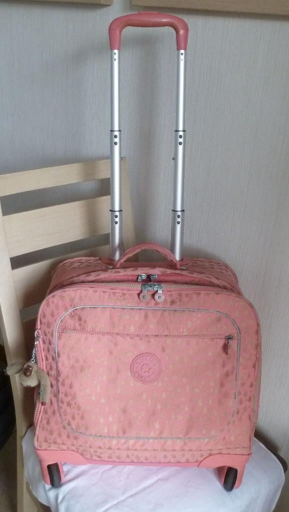 Kipling trolley 4 wielen koraal en goud + aap, Gebruikt, Aktetas of Boekentas, 40 tot 50 cm, Roze