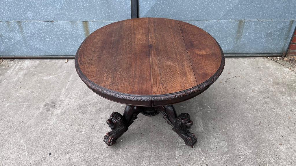 Antieke uittrekbare ronde eettafel met leeuwenpoten, Ophalen