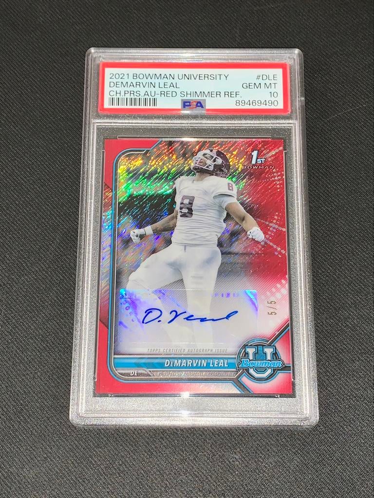 2021 Bowman University Demarvin Leal /5 Autograph PSA 10, Hobby en Vrije tijd, Stickers en Plaatjes, Nieuw, Plaatje