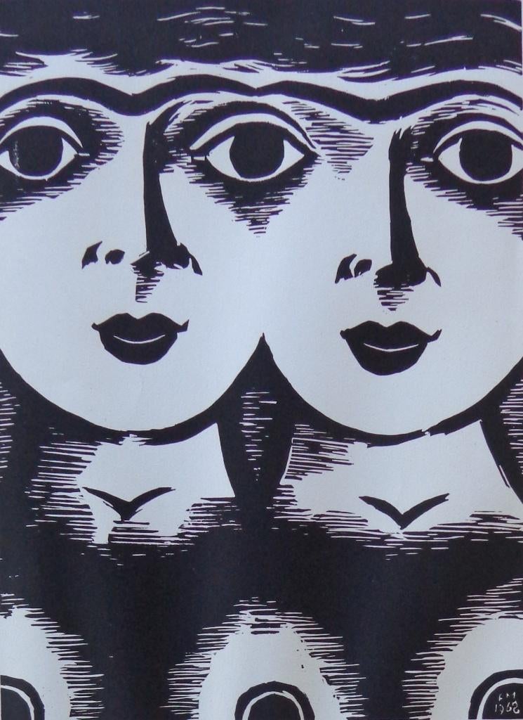 FRANS MASEREEL / DES YEUX / ZW-W HOUTSNEDE / 45x32cm / SIG, Antiquités & Art, Art | Lithographies & Sérigraphies, Enlèvement ou Envoi