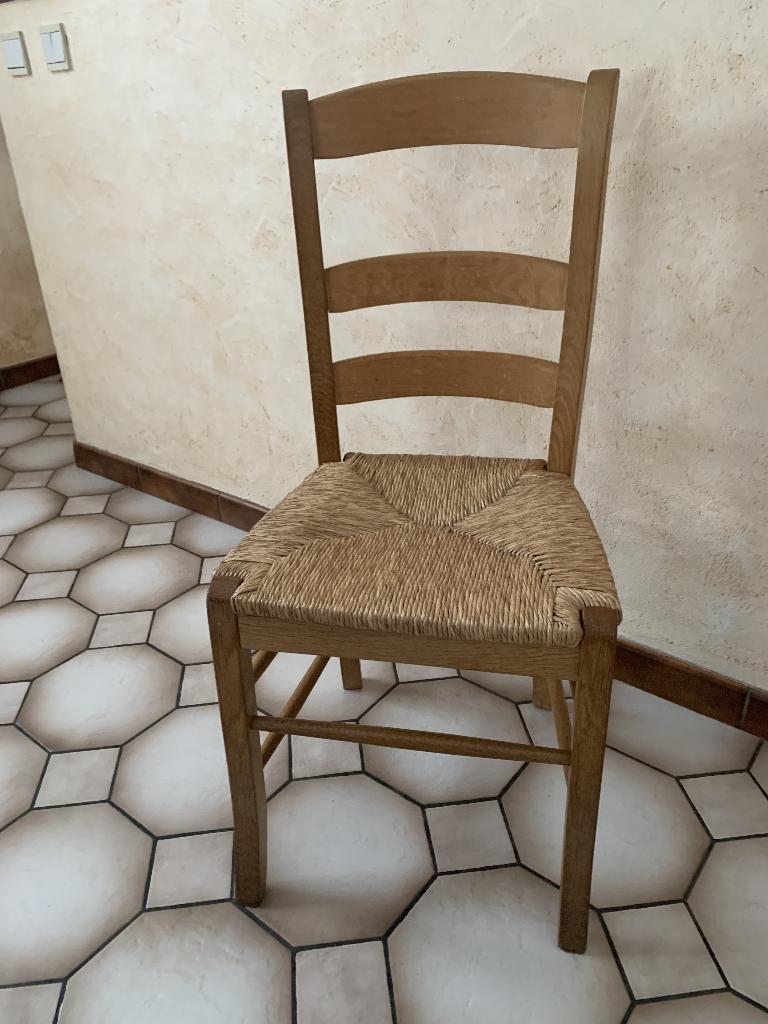 6 chaises én chêne caligène, Maison & Meubles, En chêne, Brun, Enlèvement, Osier ou Rotin