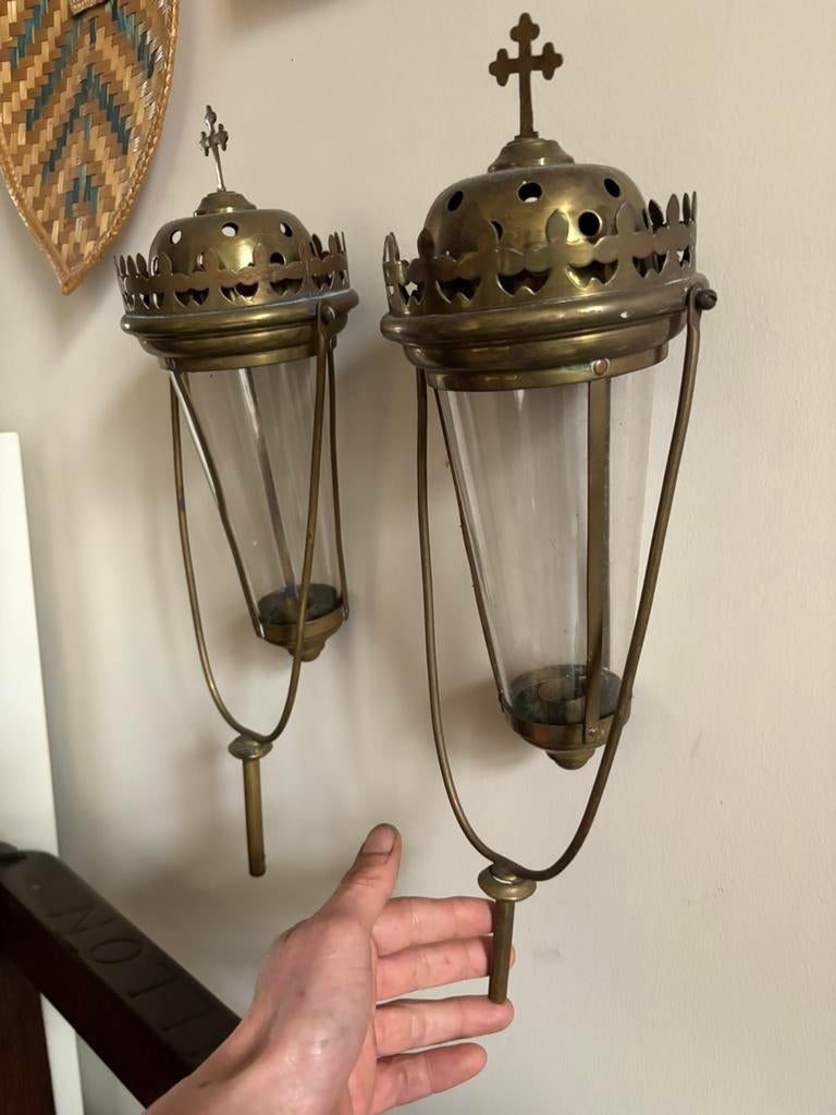 2 antieke koperen processie lantaarns in perfecte staat., Ophalen