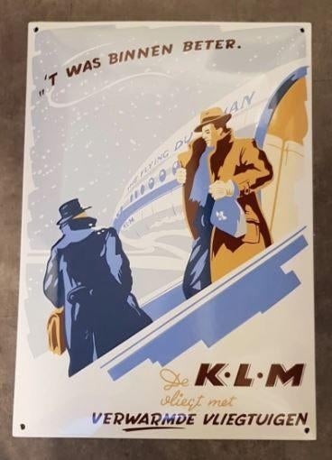 KLM verwarmde vliegtuigen emaillen reclame decoratie bord, Verzamelen, Ophalen of Verzenden, Nieuw, Reclamebord