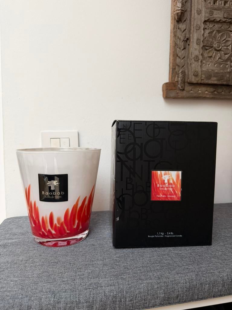 Pot Bougie Baobab Vide Max 16 Feathers Maasai rouge, Huis en Inrichting, Ophalen, Zo goed als nieuw, Rood, Kaars