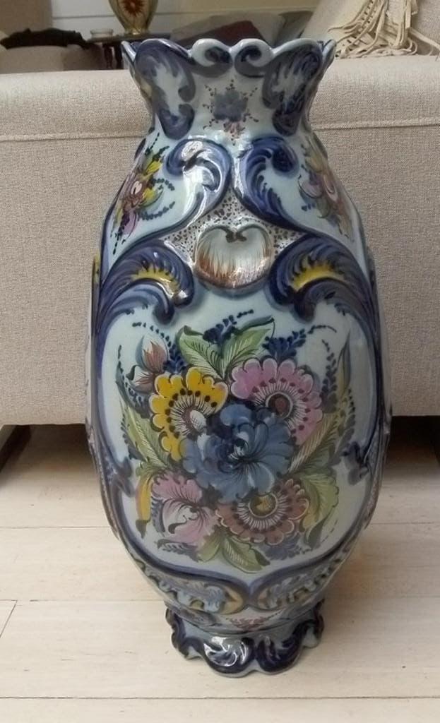 blauwe vaas met bloemenmotief Alcobaça Portugal, Ophalen