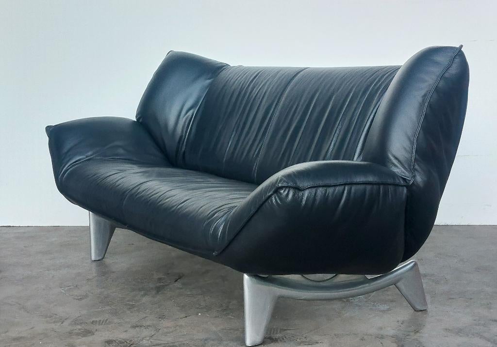 Leolux Tango 3 zitsbank | zwart leer | zeer nette staat !, Huis en Inrichting, Zetels | Zetels, Gebruikt, Rechte bank, Driepersoons