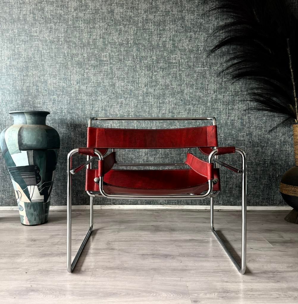 Vintage Wassily Chair, Marcel Breuer, Fasem, Bordeaux, Ophalen, Gebruikt, Leer, Bauhaus Wassily Marcel Breuer Vintage Design