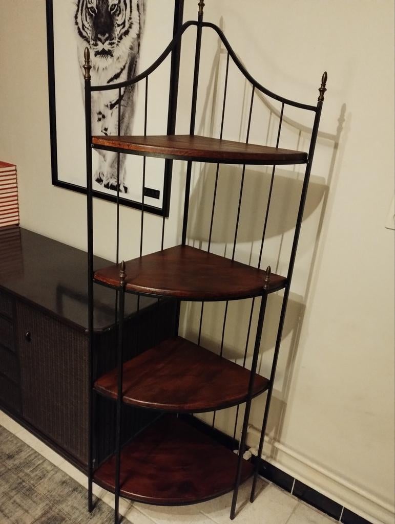 Plantenrek etagere hoekrek....ijzer en hardhout...zgst, Ophalen of Verzenden