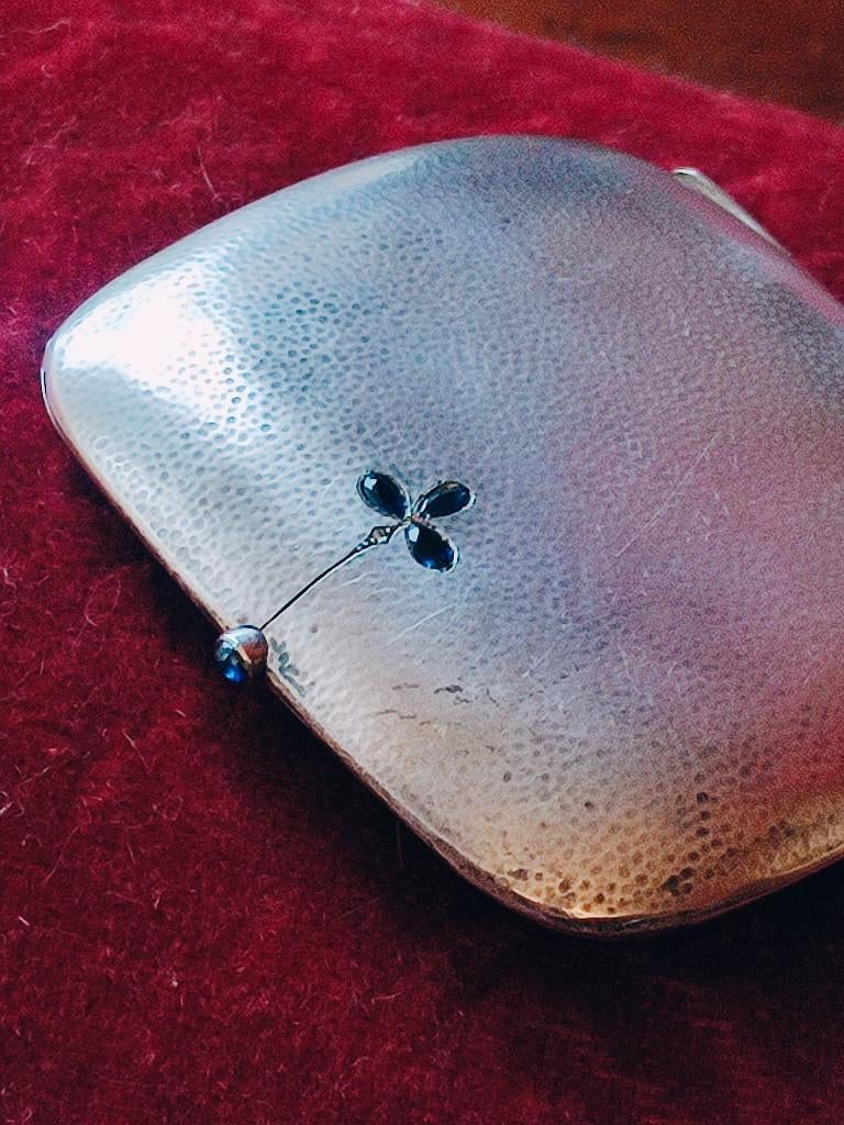 Antieke zilveren cigaretten doosje met saffieren,  diamant, Antiek en Kunst, Ophalen of Verzenden, Zilver