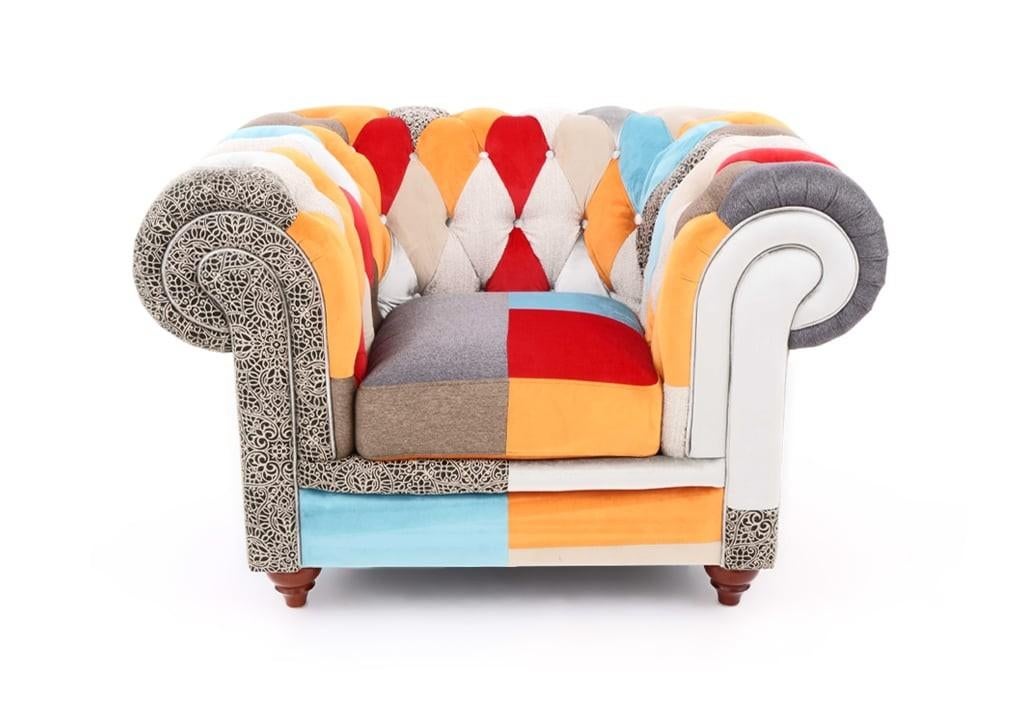 Fauteuil Patchwork nieuw!, Maison & Meubles, Fauteuils, Neuf, Bois, Tissus, 75 à 100 cm, 75 à 100 cm, Enlèvement