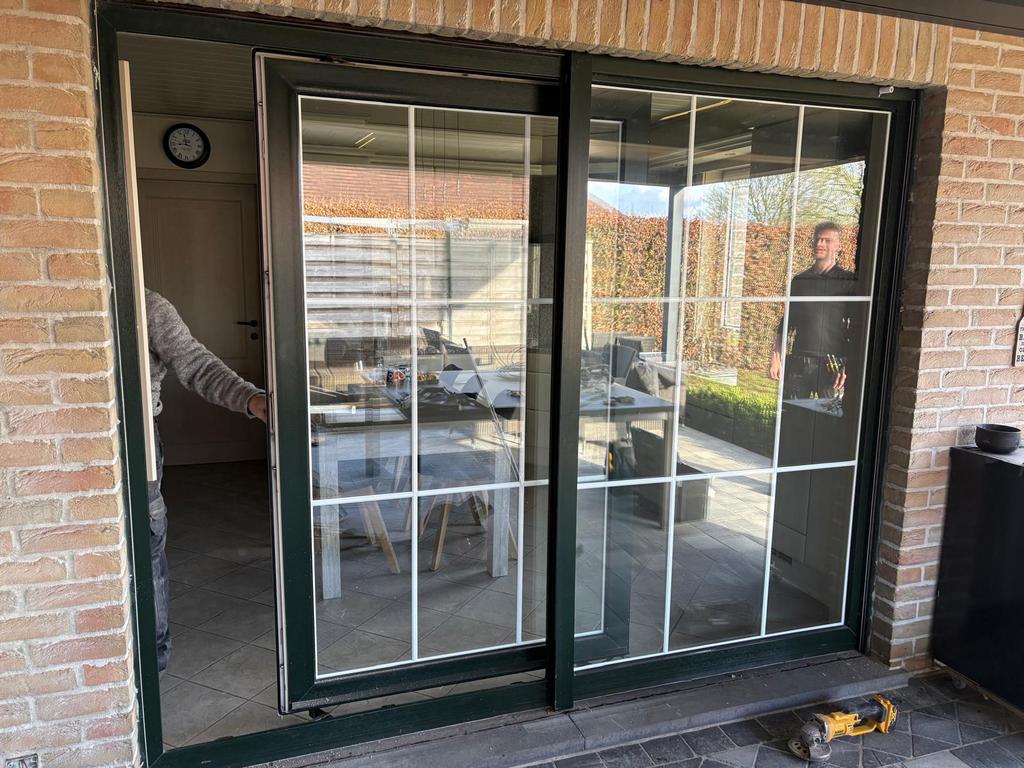 Groene pvc kip-schuiframen met onderverdeling in het glas, Doe-het-zelf en Bouw, Ophalen, Gebruikt, Dubbelglas