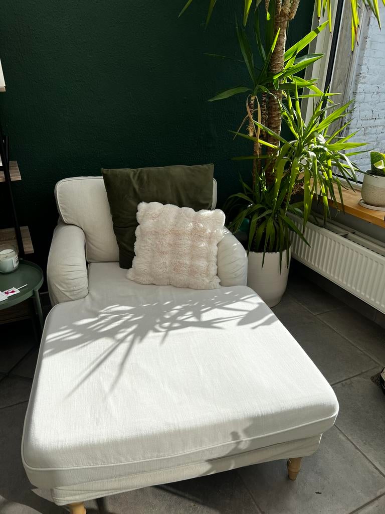 Stijlvolle chaise longue – crème wit (afneembare hoezen), Maison & Meubles, Une personne, Enlèvement, Utilisé, Tissus