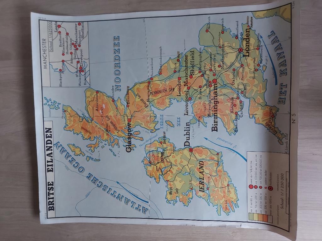 Oude schoolkaart nr 5-6 Nederland en BrItse eilanden, Ophalen, Aardrijkskunde