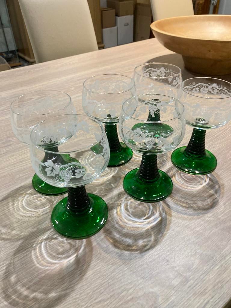 Ensemble de 6 verres à vin Roemer vintage, vignes gravées, Enlèvement ou Envoi, Comme neuf