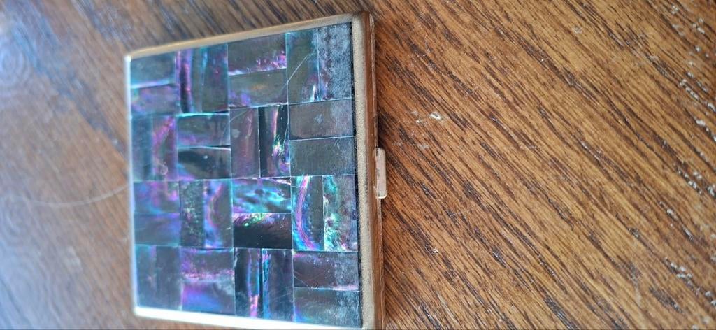 vintage parelmoer poederdoos, Ophalen of Verzenden, Gebruikt