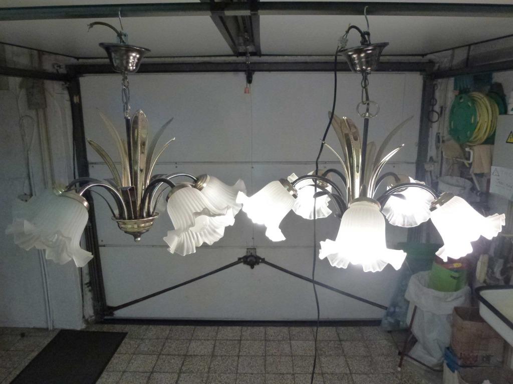 lustre contemporain à 5 lampes - 2 lustres-feuillure dorée, Enlèvement ou Envoi, Utilisé