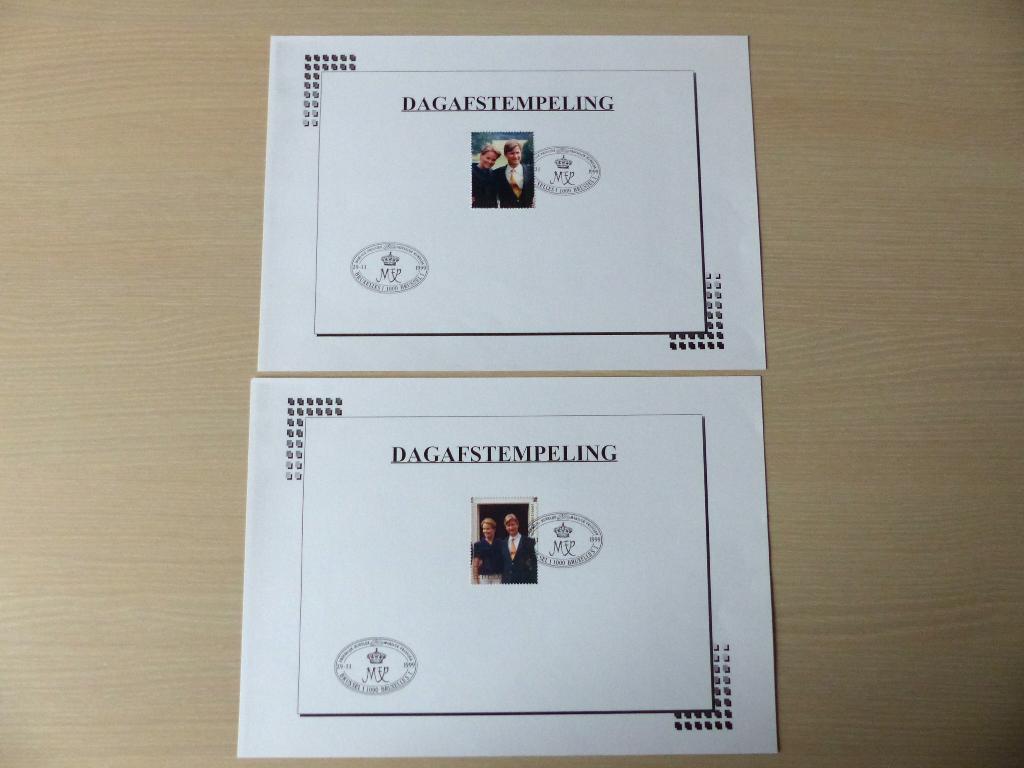 1999 : Postzegels 2856 en 2857 Filip en Mathilde 1ste dag, Postzegels en Munten, Ophalen of Verzenden, Gestempeld