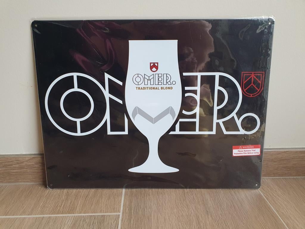 Panneau d'affichage en métal - Omer -, Enlèvement ou Envoi, Utilisé, Panneau, Plaque ou Plaquette publicitaire, Autres marques