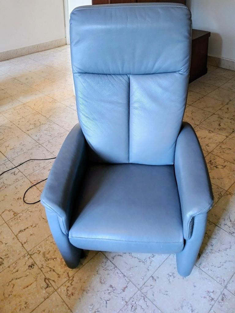 Fauteuil relax électrique en cuir bleu, avec releveur, Enlèvement, Cuir
