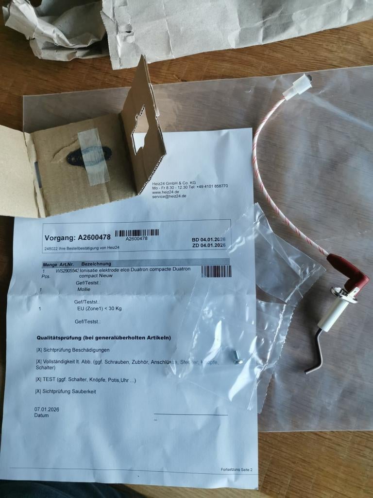 Ariston / elco ionisatie electrode, Ophalen