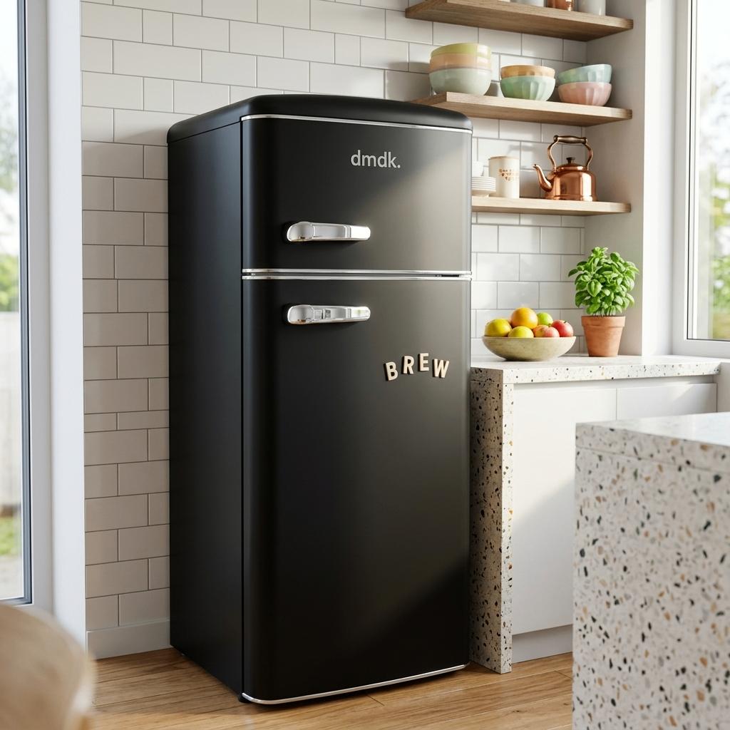 DMDK DKB2 Koelvriescombinatie retro koelkast zwart, 200 liter of meer, Nieuw, Ophalen of Verzenden, 140 tot 160 cm