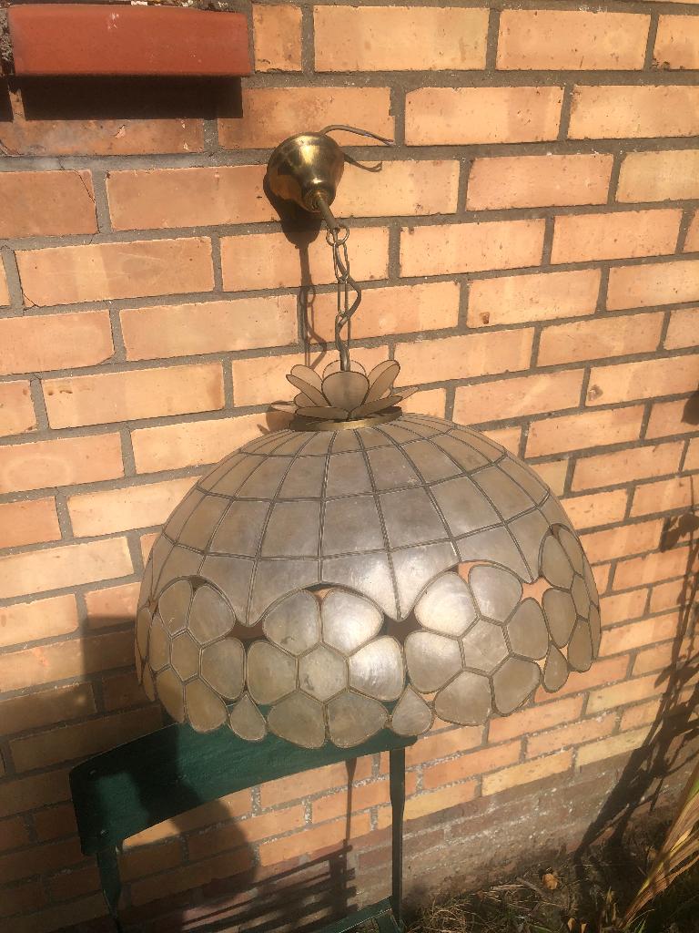 Twee prachtige Tiffany parelmoer plafondlampen, Ophalen of Verzenden, Zo goed als nieuw