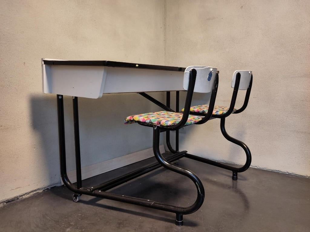 Vintage schoolbank, Huis en Inrichting, Ophalen, Met wielen, Gebruikt, Bureau